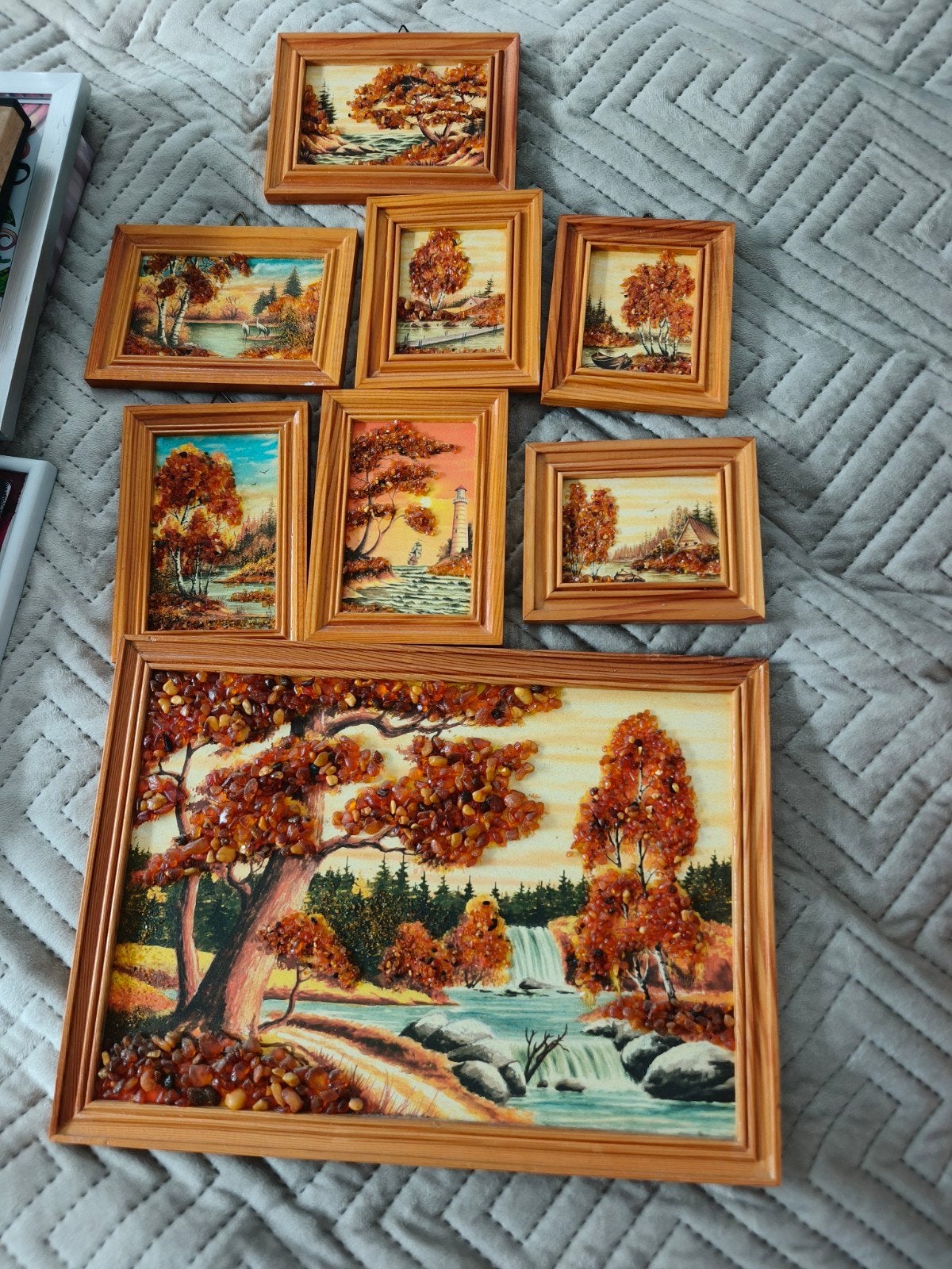 Prachtige barnsteen schilderijen - set van 8, Ophalen of Verzenden