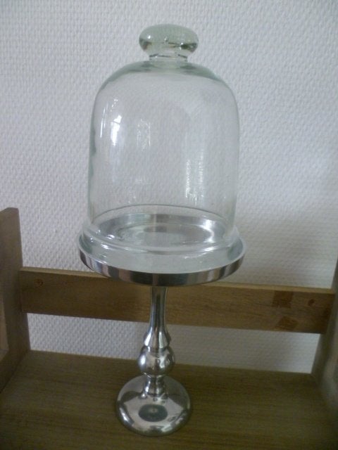 Riviera Maison zilver plateau met glazen stolp, Ophalen, Zo goed als nieuw, Met plateau, 18 cm