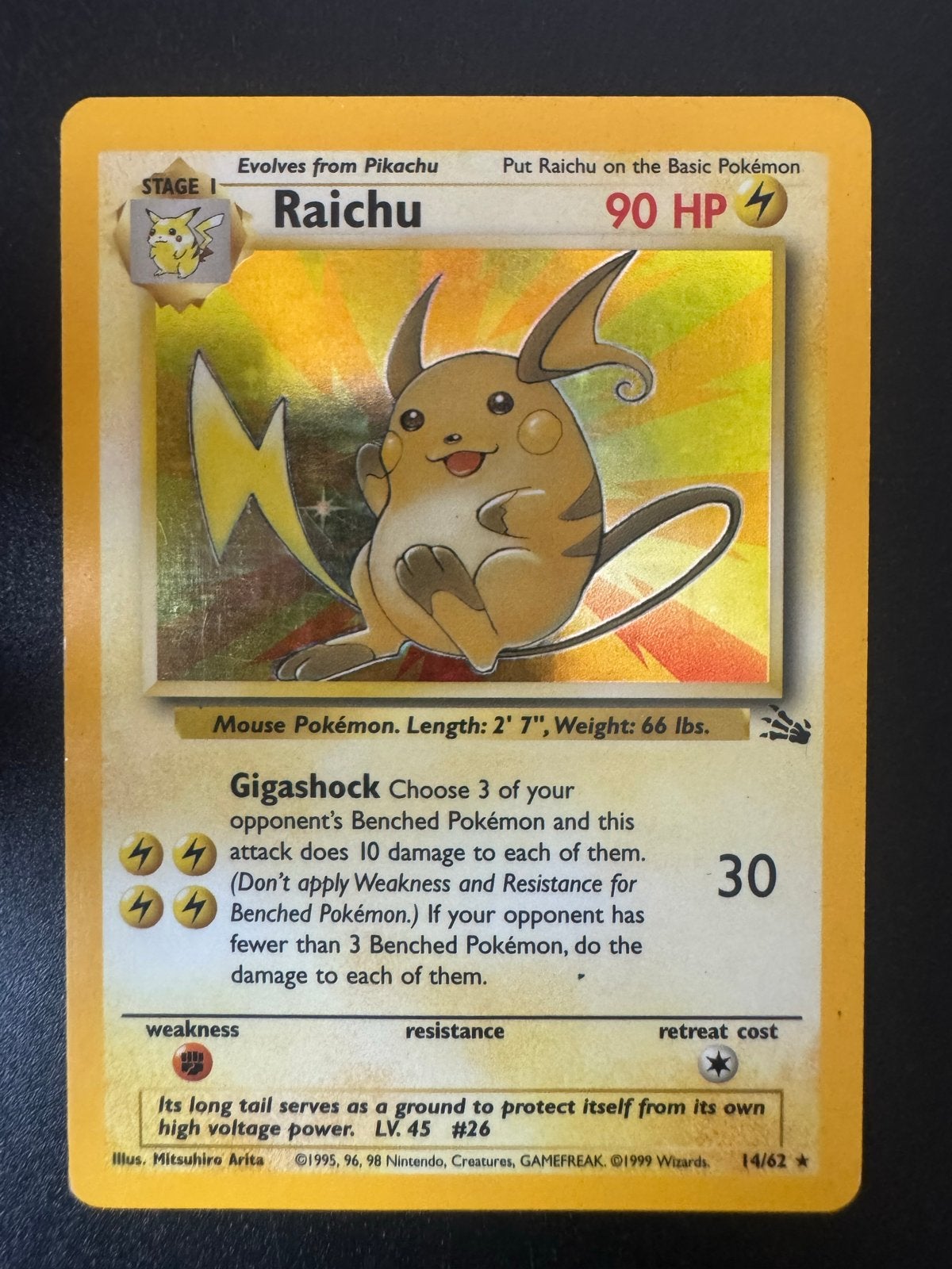 Raichu 14/62 Holo Foil Pokémon Kaart Jungle Set, Ophalen of Verzenden, Losse kaart, Foil