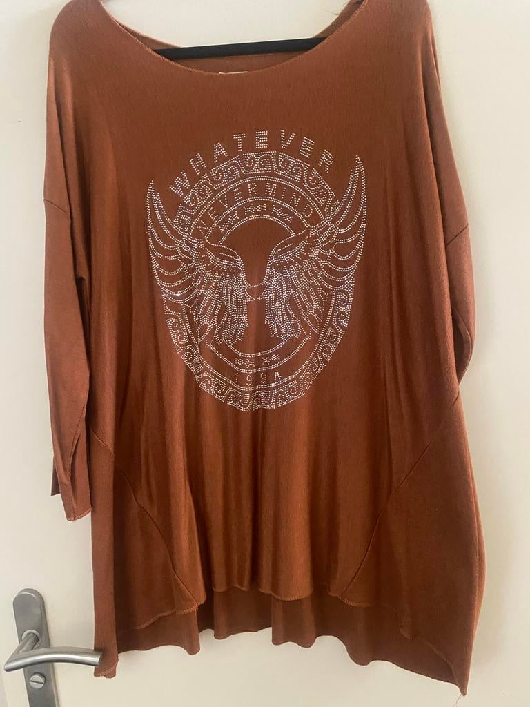 Made in Italy  shirt/trui met strass steentjes applicatie, Verzenden, Zo goed als nieuw, Maat 42/44 (L), Bruin
