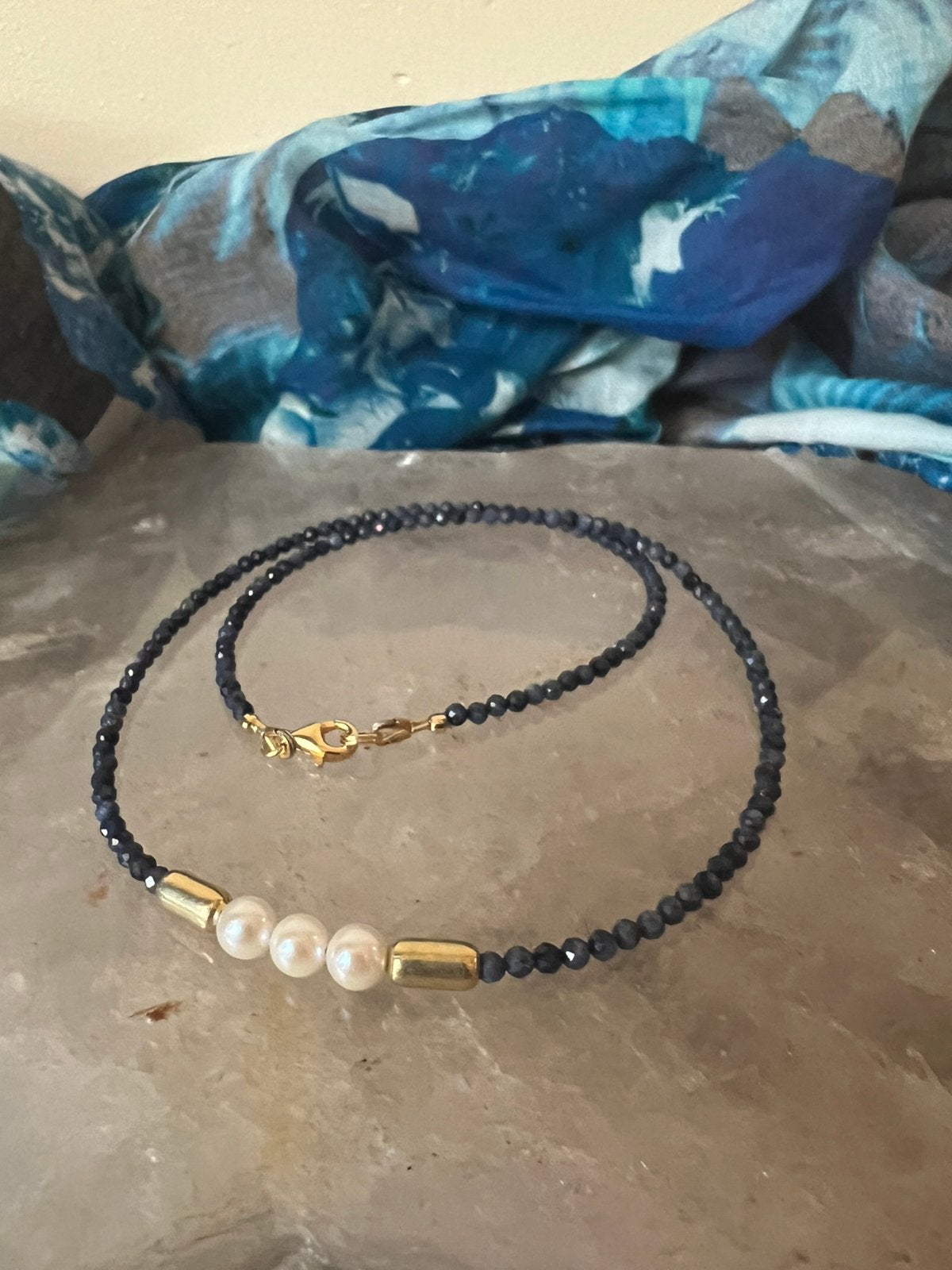 Saffier AKOYA zoutwater parel beschermt geluk wisdom uniek, Blauw, Nieuw, Ophalen of Verzenden, Verstelbaar