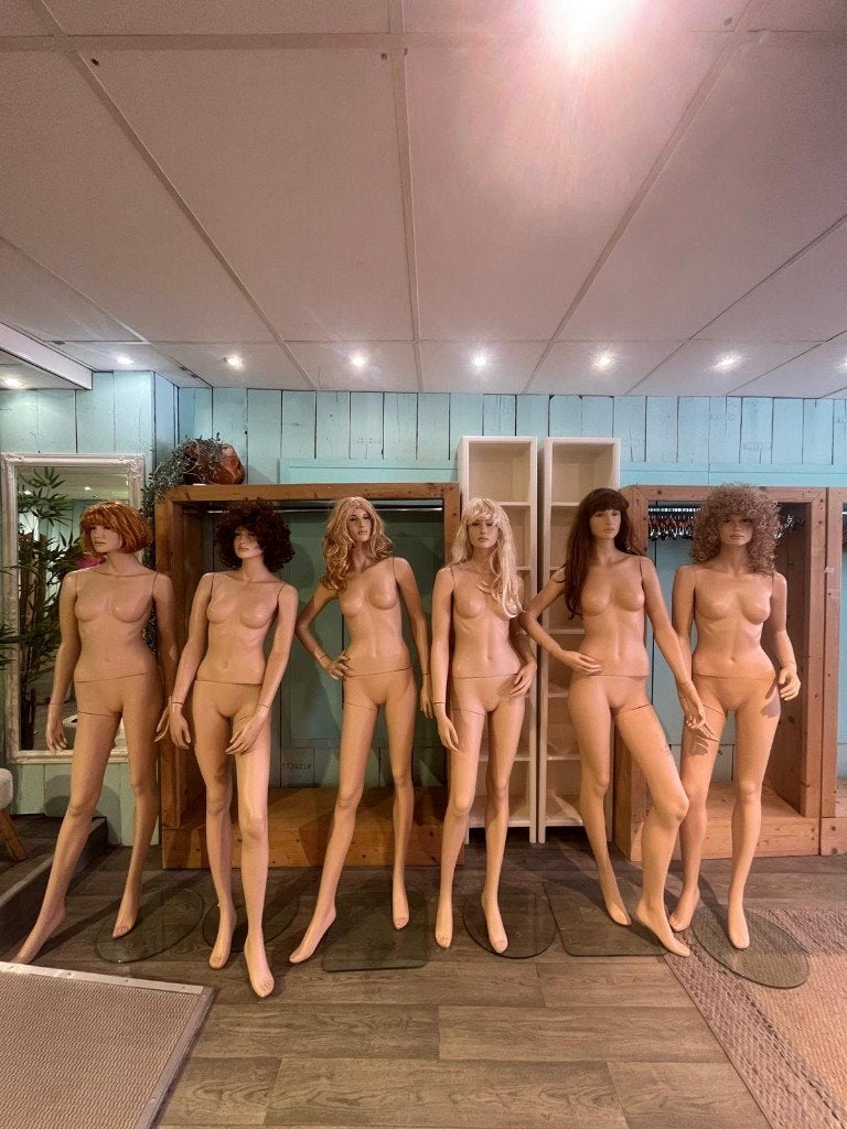 6 Etalagepoppen mét pruik en glasplaat. Mannequin paspop, Ophalen