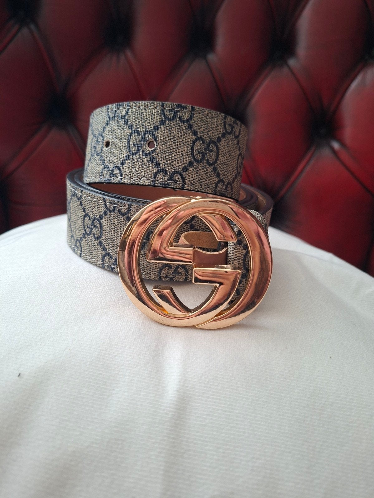 G ucci G G Supreme riem met dubbele G gesp, Kleding | Dames, Riemen en Ceinturen, Overige kleuren, Echt leder, Heupriem, Ophalen of Verzenden