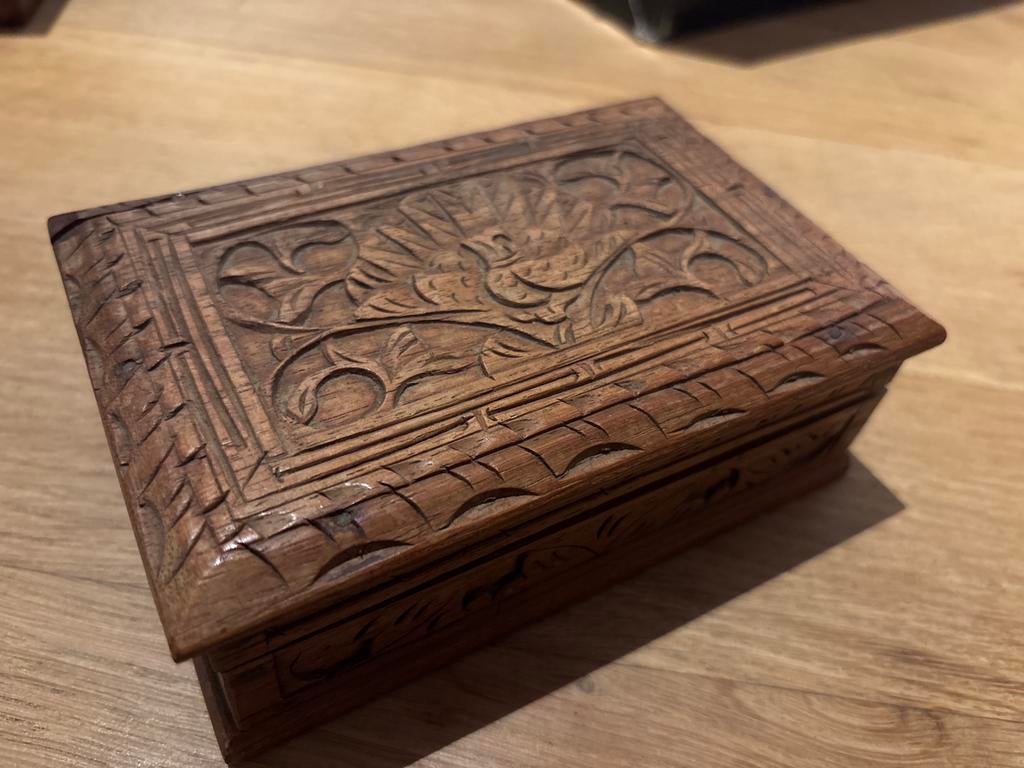Vintage Houten Sigarendoos met Snijwerk, Antiek en Kunst, Ophalen of Verzenden