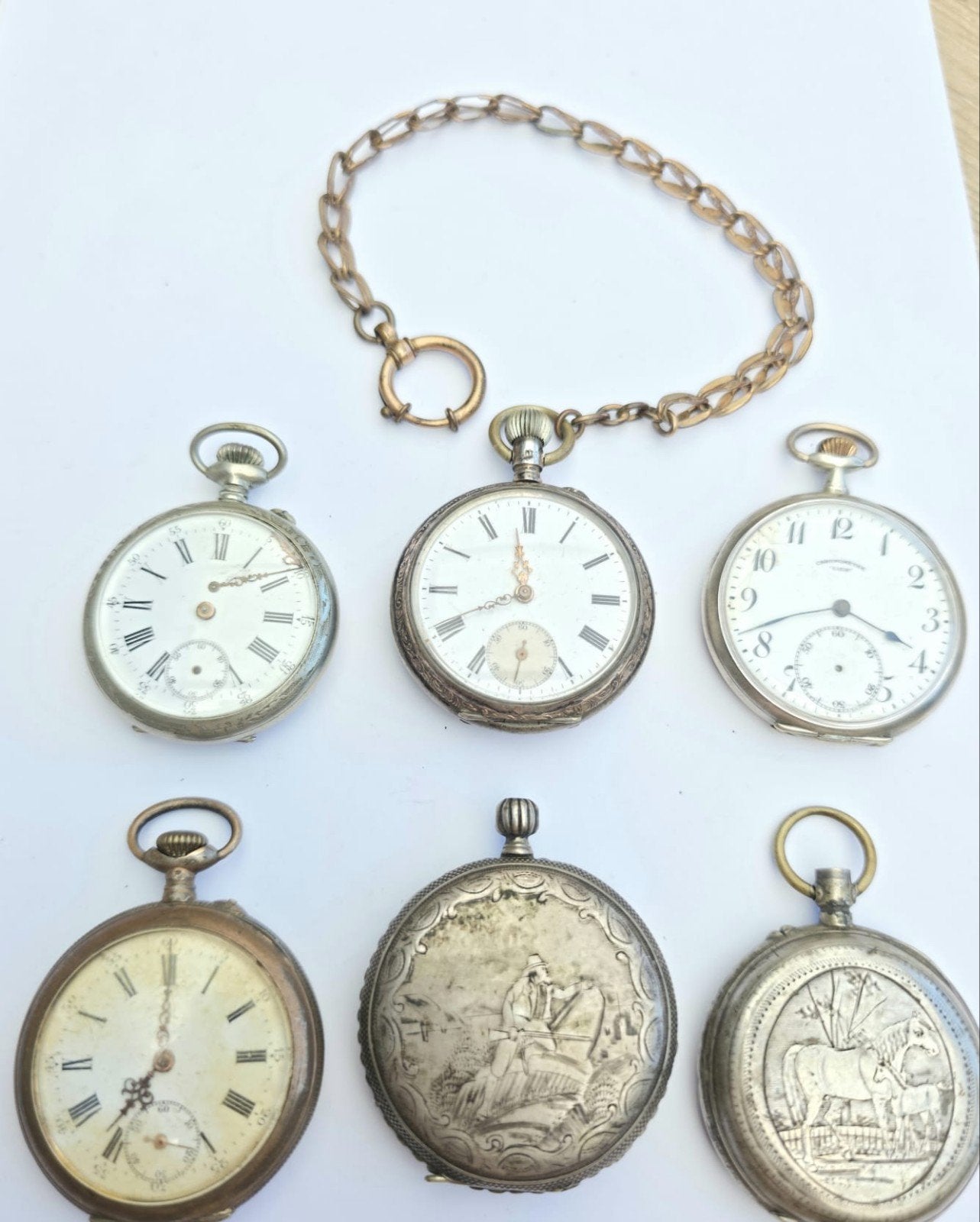 Lot 6  Zilveren Zakhorloge's, Verzenden, Zilver, Ketting