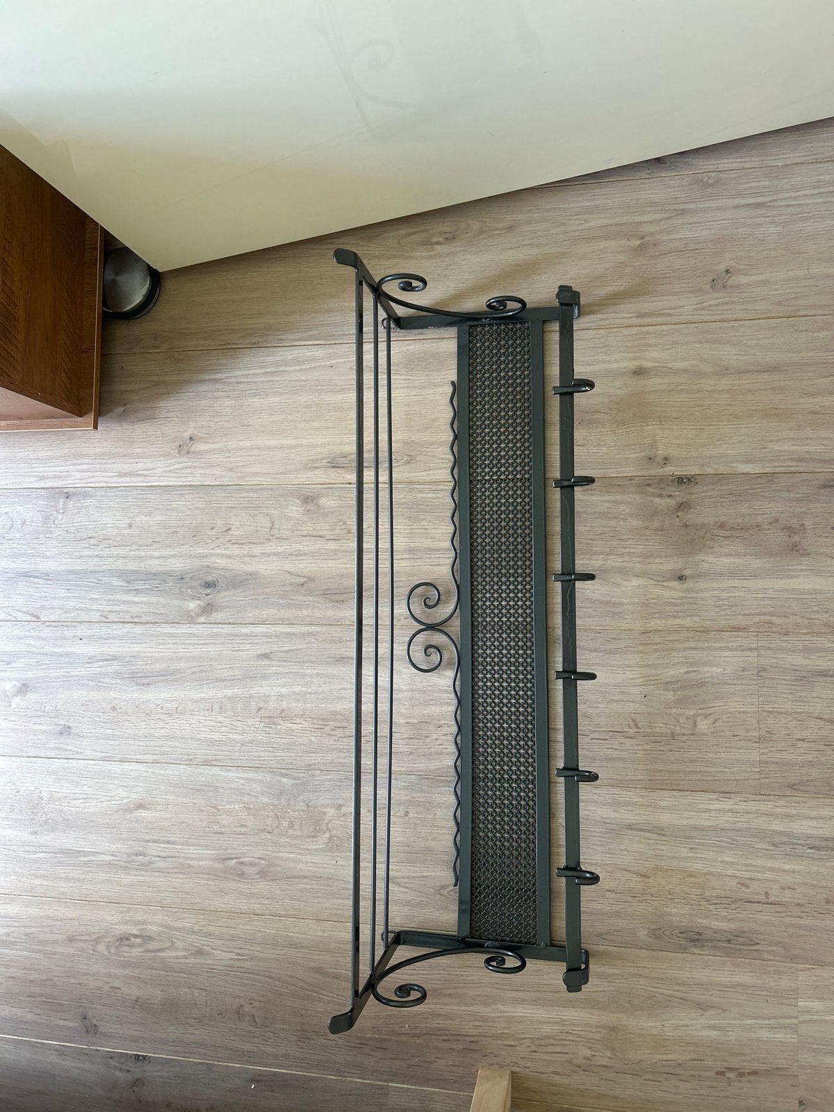 Vintage metalen wandkapstok met hoedenplank en haken, Gebruikt, Minder dan 100 cm, Metaal, Ophalen