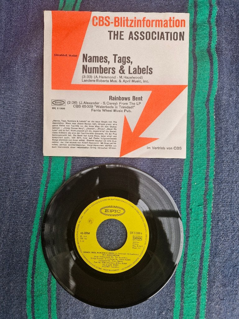 The Association - Names, Tags, Numbers & Labels, Gebruikt, 7 inch, Ophalen of Verzenden, Pop