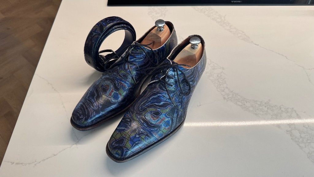 Floris van Bommel 7,5 limited edition blauw met riem, Kleding | Heren, Schoenen, Zo goed als nieuw, Veterschoenen, Blauw, Ophalen of Verzenden