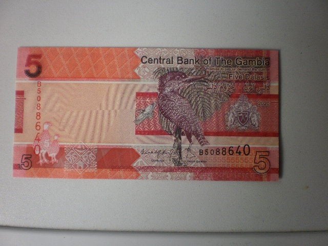 Gambia- 5 Dalaris- Bankbiljet, Postzegels en Munten, Bankbiljetten | Afrika, Verzenden, Overige landen, Los biljet