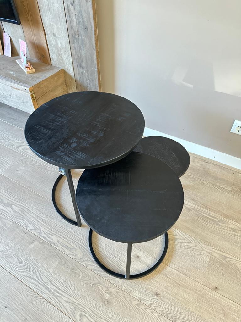 Zwart Mangohout Salontafel Bijzettafel - NIEUW, Ophalen, 50 tot 100 cm, Rond, Nieuw
