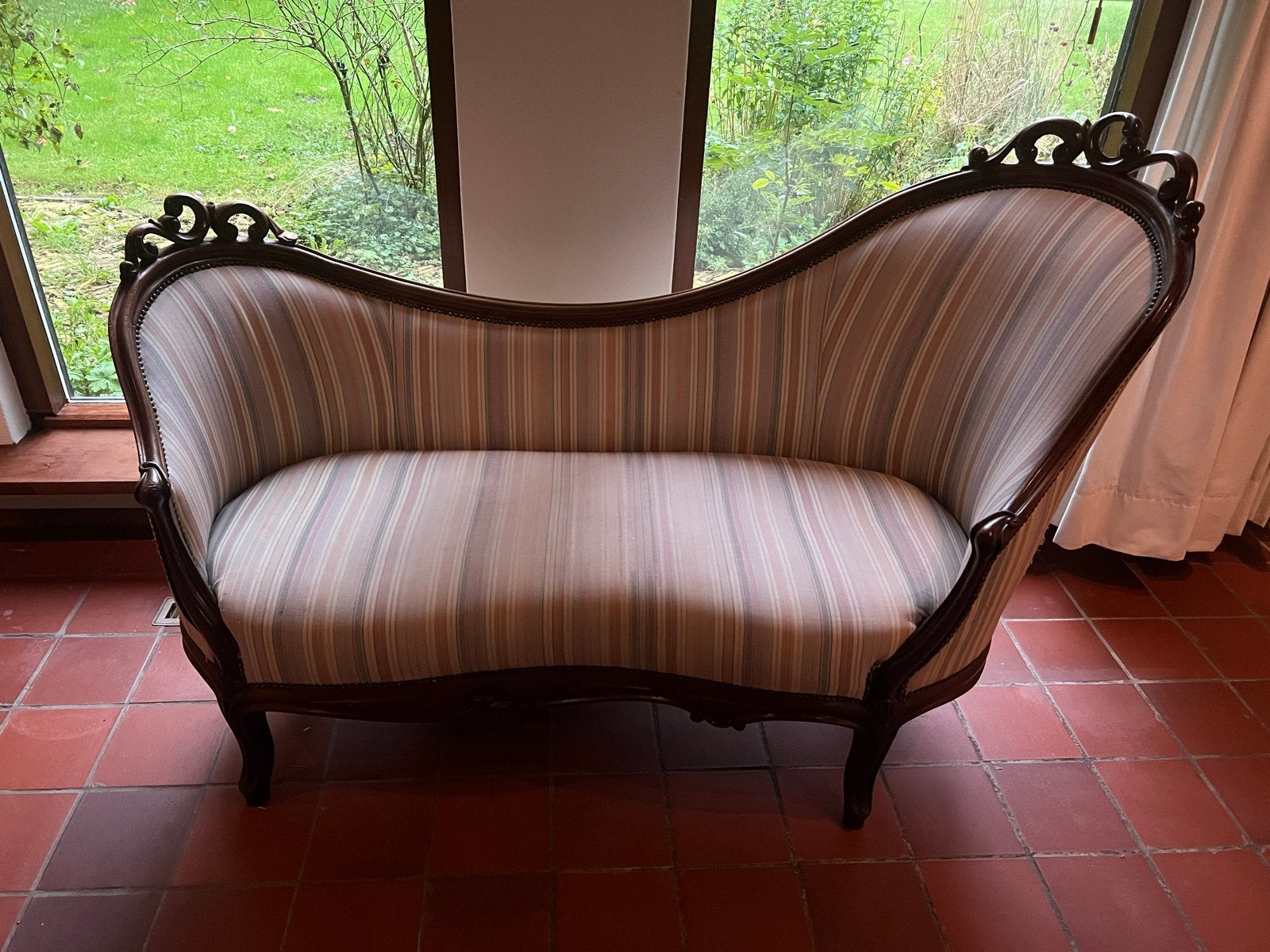 Antieke chaise longue / divan - gestreepte bekleding, Ophalen of Verzenden