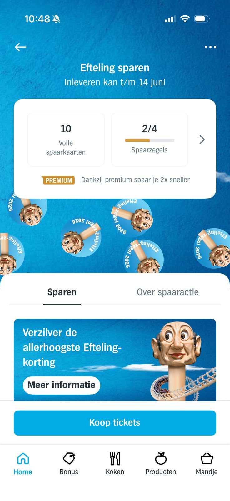 AH Efteling spaarkaart €0,50, Tickets en Kaartjes, Eén persoon, Kortingskaart