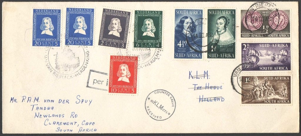 Nederland Brief met 2 verschillende sets Jan van Riebeeck, Ophalen of Verzenden, Envelop