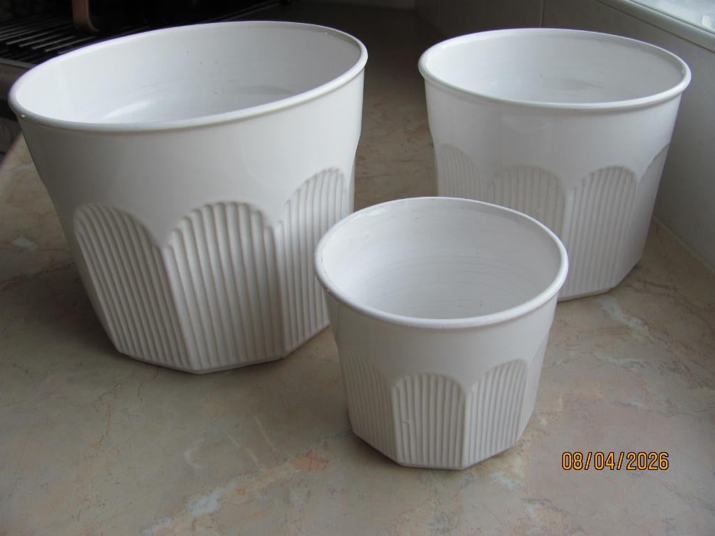 VINTAGE 3delig NEST set ROND keramiek BLOEMPOT Art Deco IZGS, Ophalen of Verzenden