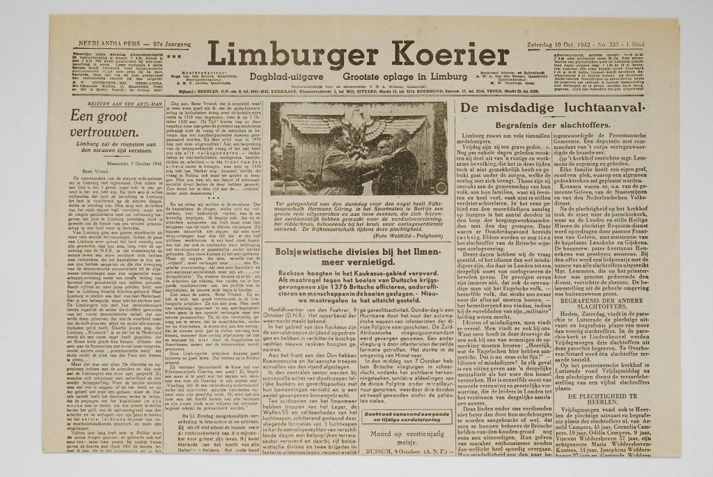 Krant WOII Limburgs Koerier 10 Oktober 1942 Heruitgave 1994, Zo goed als nieuw, Verzenden, Amsterdam, Overige soorten
