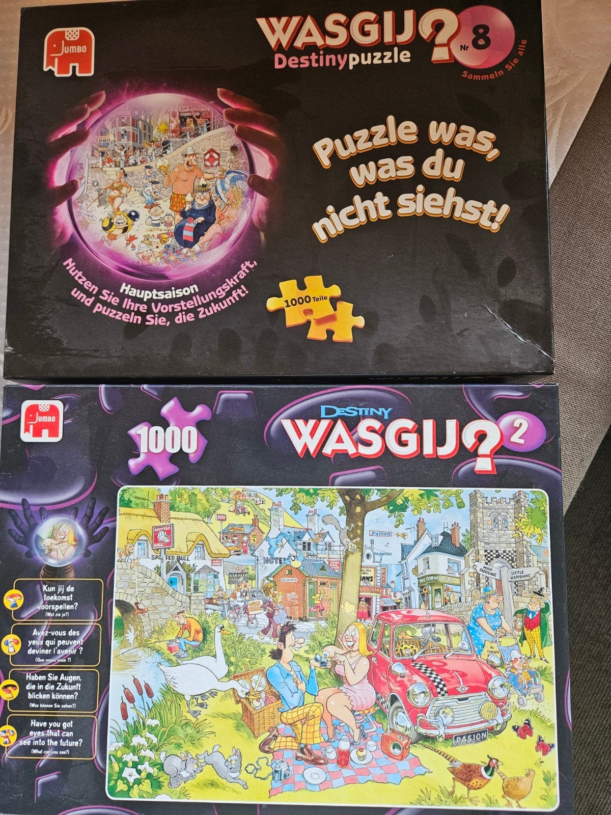 2 wasgij puzzels, Ophalen of Verzenden, 500 t/m 1500 stukjes, Zo goed als nieuw