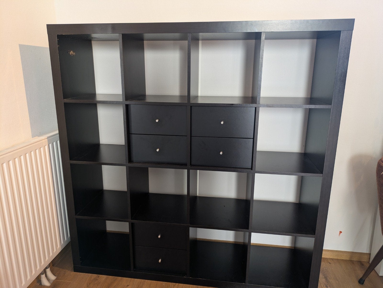 Ikea kallax 4x4 met lades, Ophalen, Met plank(en), Gebruikt, 150 tot 200 cm