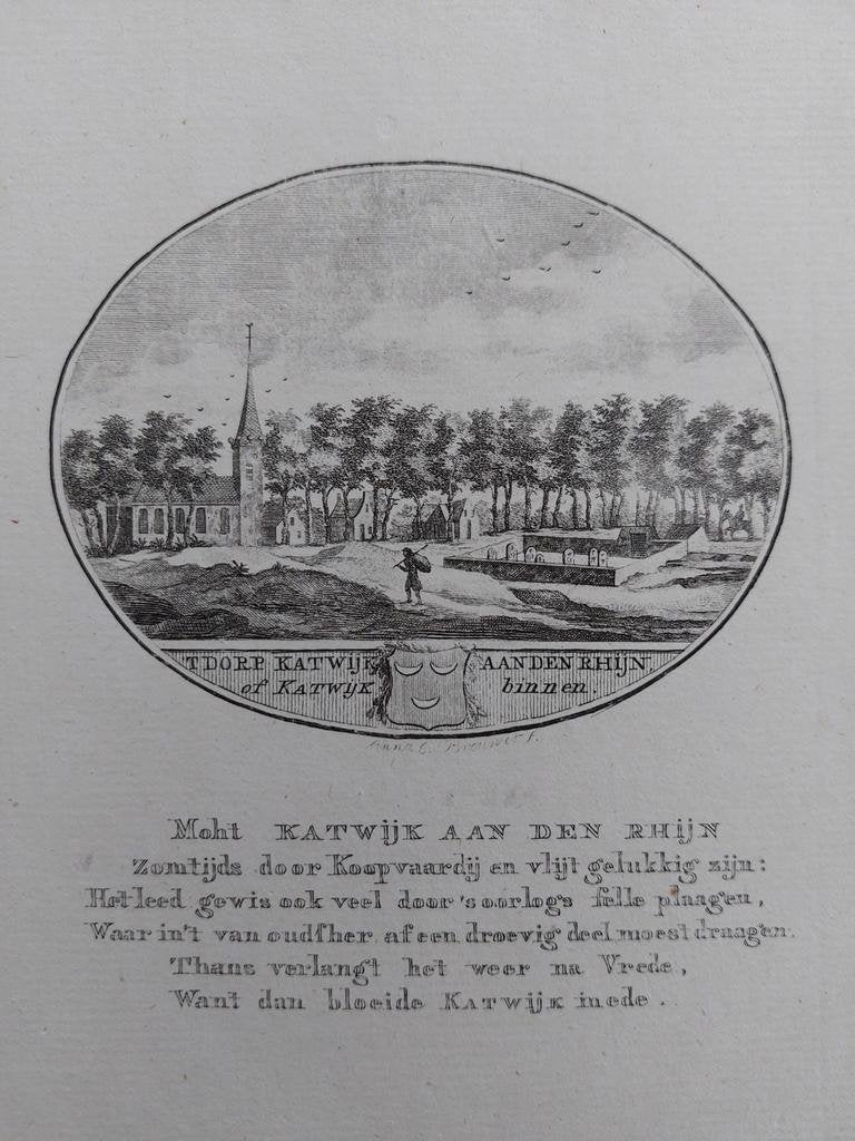 22 / Katwijk Binnen Gravure 18de eeuw van Ollefen en Bakker, Ophalen of Verzenden