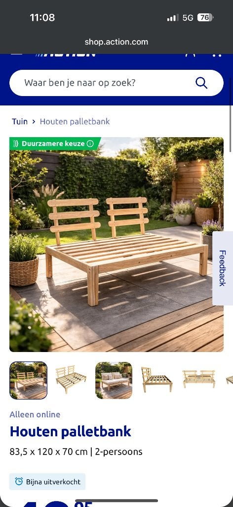 Pallet bankje action nieuw in doos, Tuin en Terras, Tuinbanken, Ophalen, Nieuw, Hout