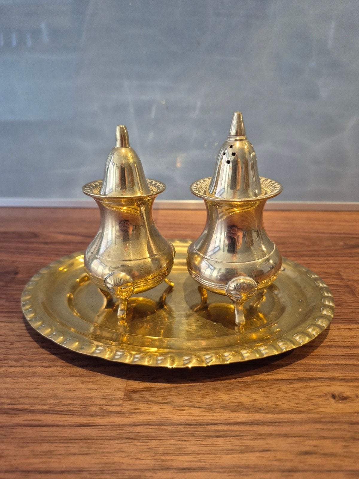 Vintage messing zout- en peperstel, Ophalen of Verzenden