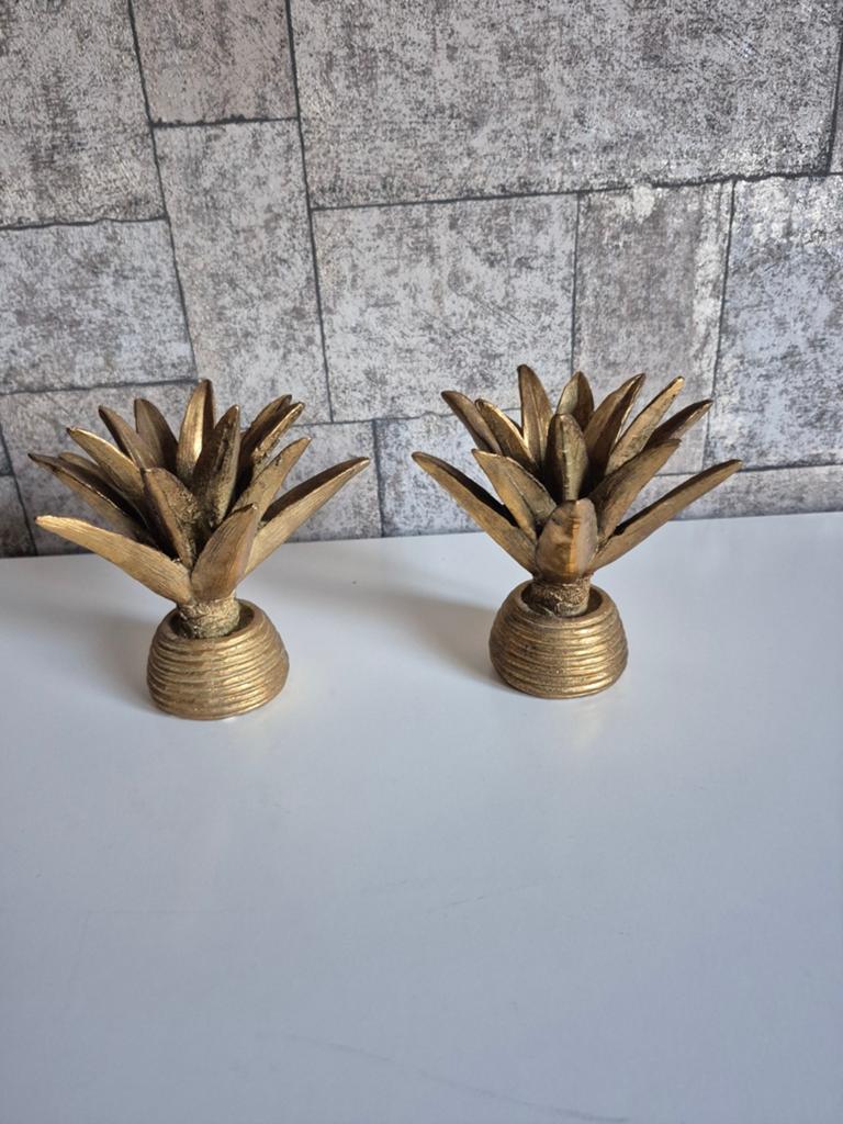 2 Goudkleurige Ananas Kaarsenhouders, Overige materialen, Gebruikt, Overige kleuren, Ophalen of Verzenden