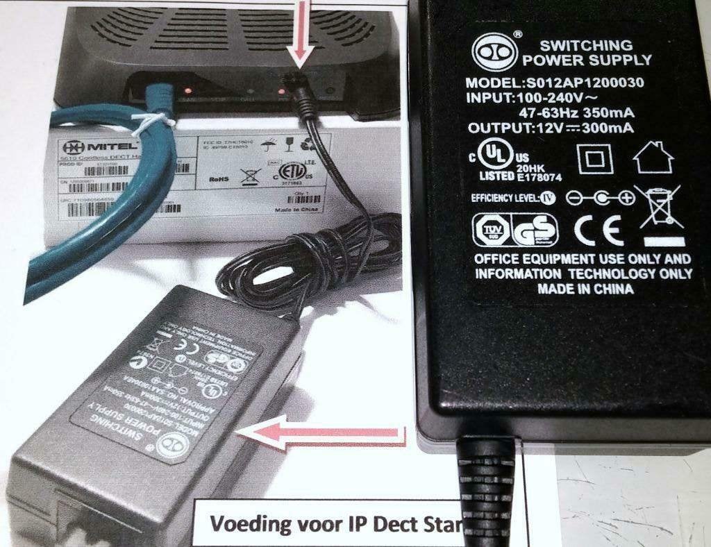 Mitel Ten Pao S012AP1200030 12V 0.3A Adapter MiVoice IPDect, Ophalen of Verzenden, Zo goed als nieuw, Toebehoren