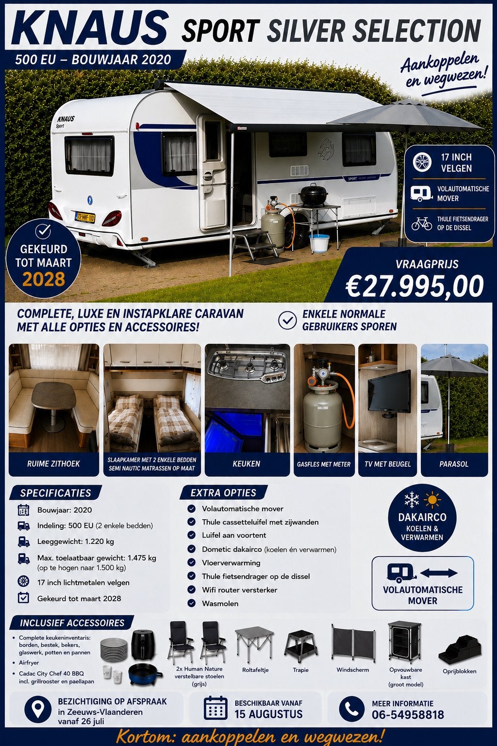 Knaus silver edition 2020, 500 eu, Schokbreker, Rondzit, 7 tot 8 meter, Particulier