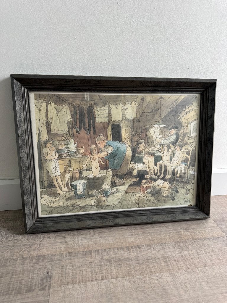 Jan Sanders: Aquarel en pen, illustratie (drukwerk), Antiek en Kunst, Ophalen of Verzenden