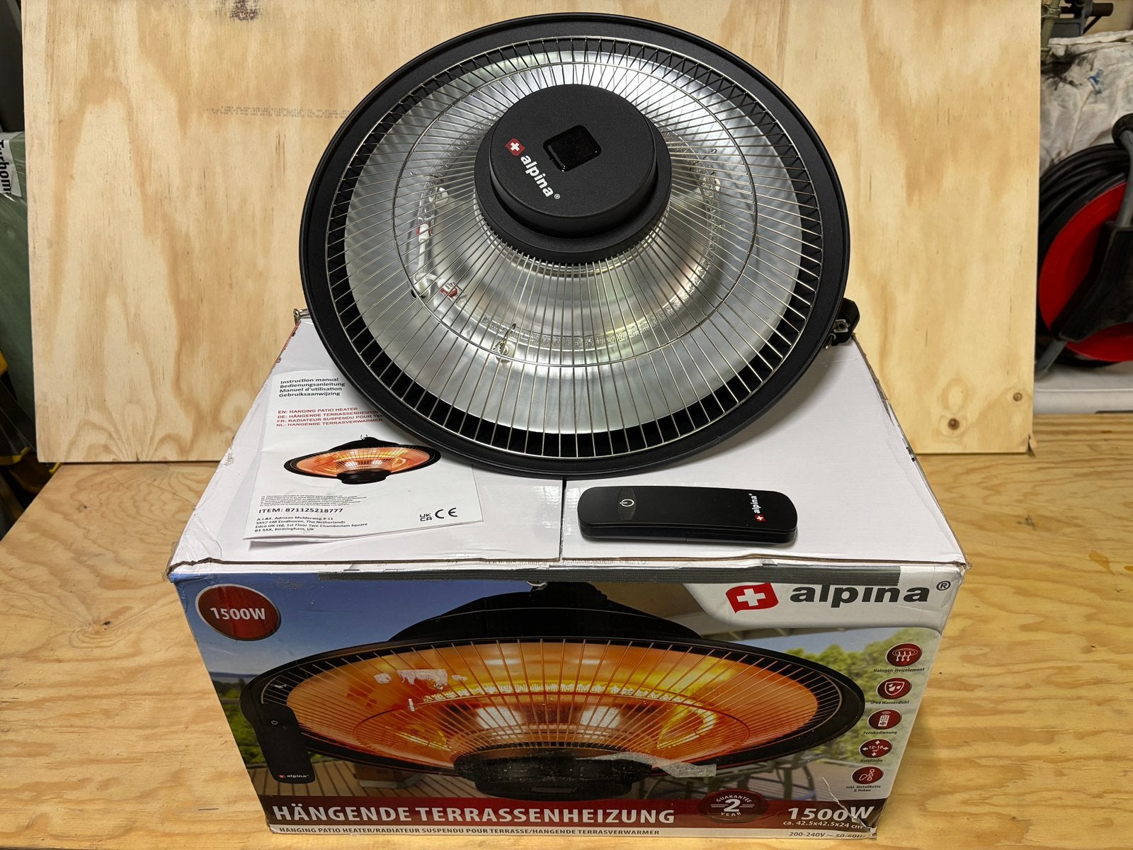Hangende IR terrasheater 1500W, Tuin en Terras, Ophalen of Verzenden, Zo goed als nieuw
