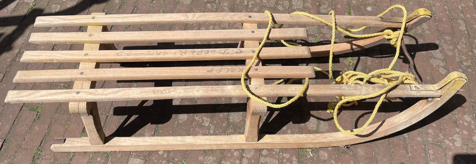 Vintage houten slee met touw, Ophalen, Gebruikt, Hout