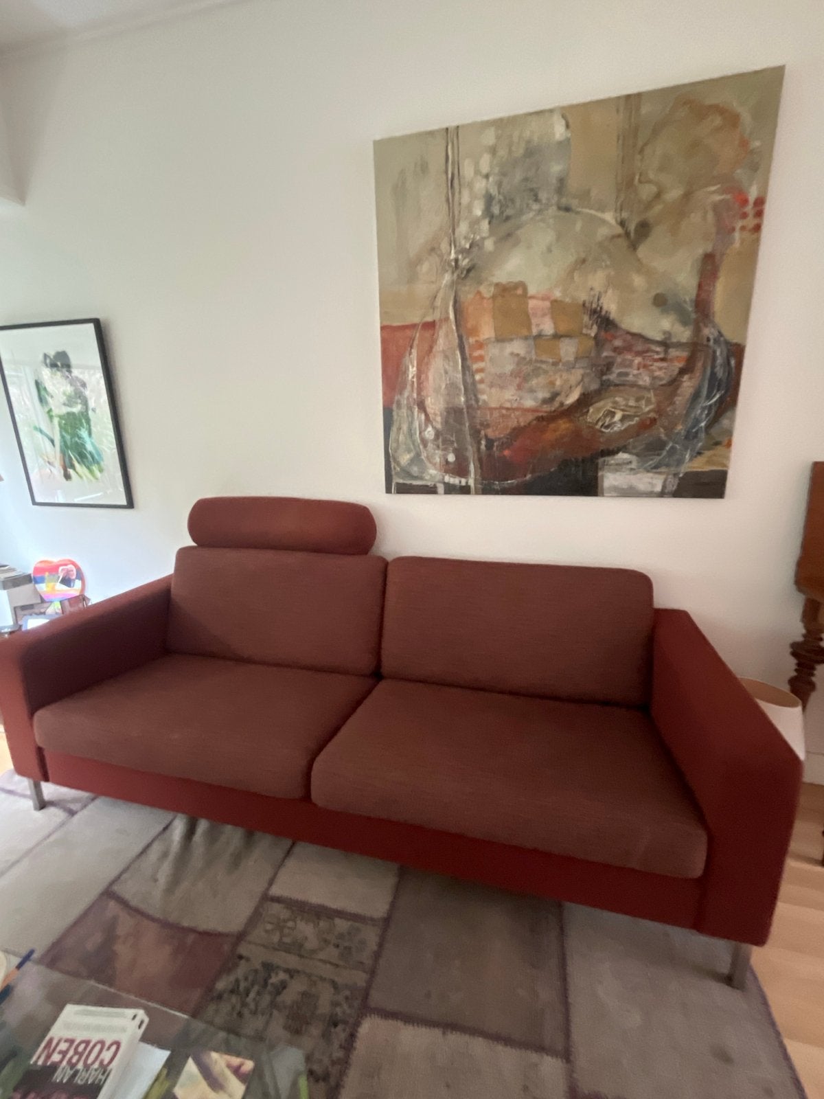 Søren Lund Luxe 3-zits designbank met rolhoofdsteun, Ophalen, Gebruikt, Driepersoons, 75 tot 100 cm