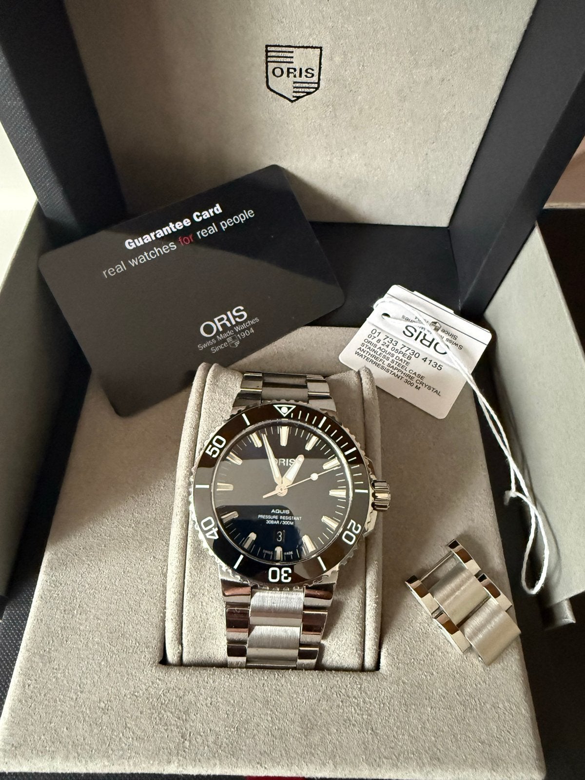 Oris Aquis Date 43,5mm - Zo goed als nieuw, Overige merken, Staal, Polshorloge, Ophalen of Verzenden