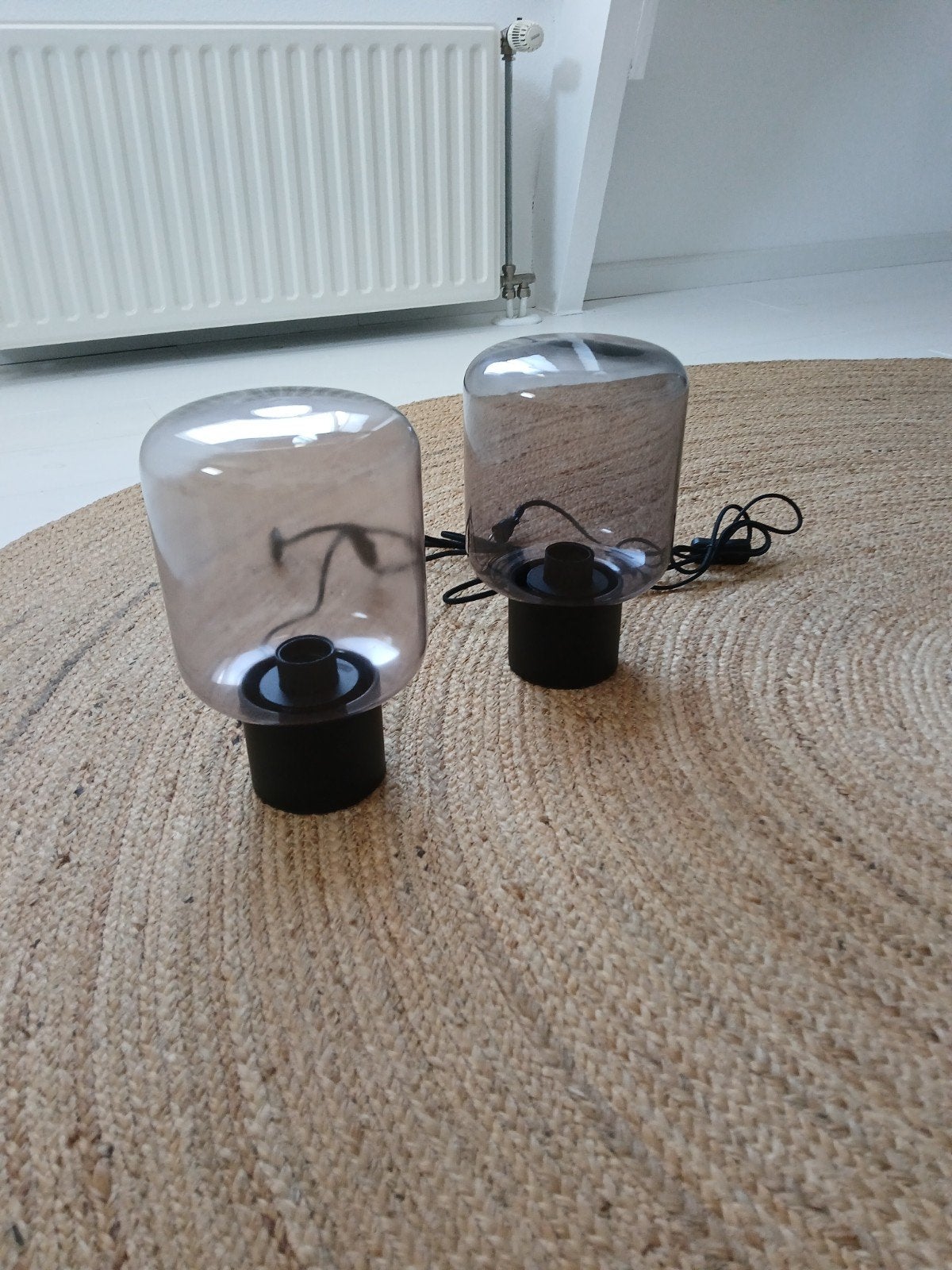 Set van 2 moderne tafellampen met glazen kap, Ophalen, 28 cm, Met schakelaar, E27 (groot)