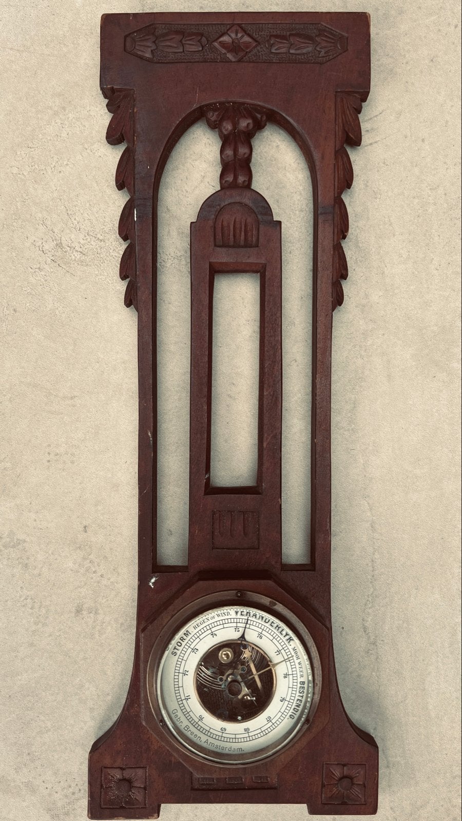 Antieke Barometer Houtsnijwerk Gebroeders Breen Amsterdam, Ophalen of Verzenden, Gebruikt, Barometer