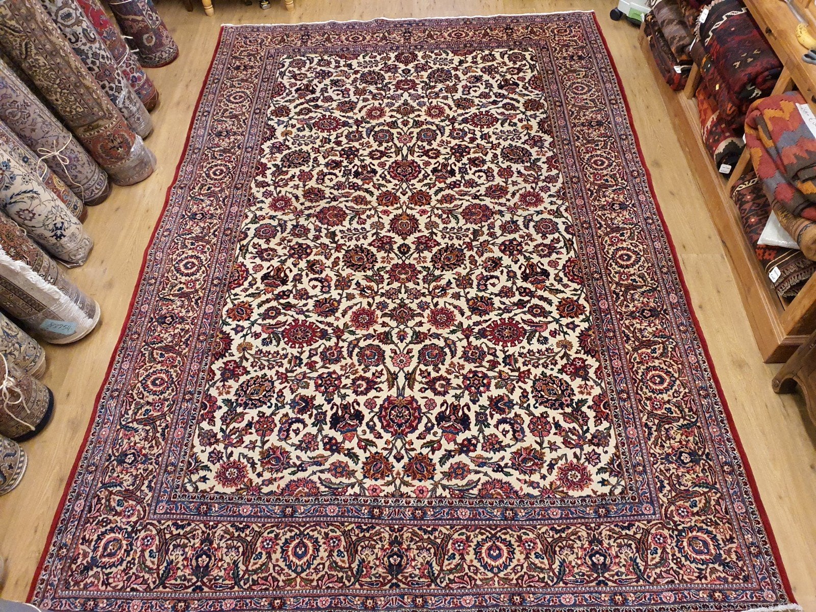 Vintage handgeknoopt perzisch tapijt kashan 350x232, Info@SlatsAntiek.nl, Tweedehands, Perzisch, 200 cm of meer