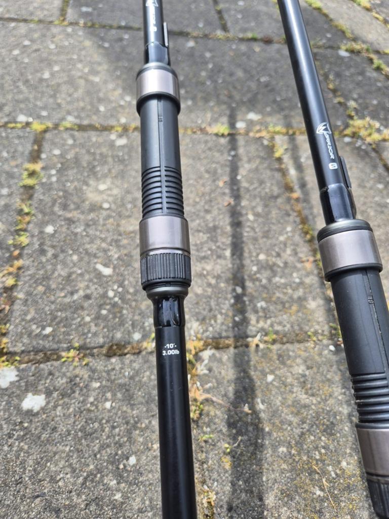 2x fox warrior s 10ft 3lb Inclusief fox royale foudraal, Ophalen of Verzenden, Zo goed als nieuw, Werphengel