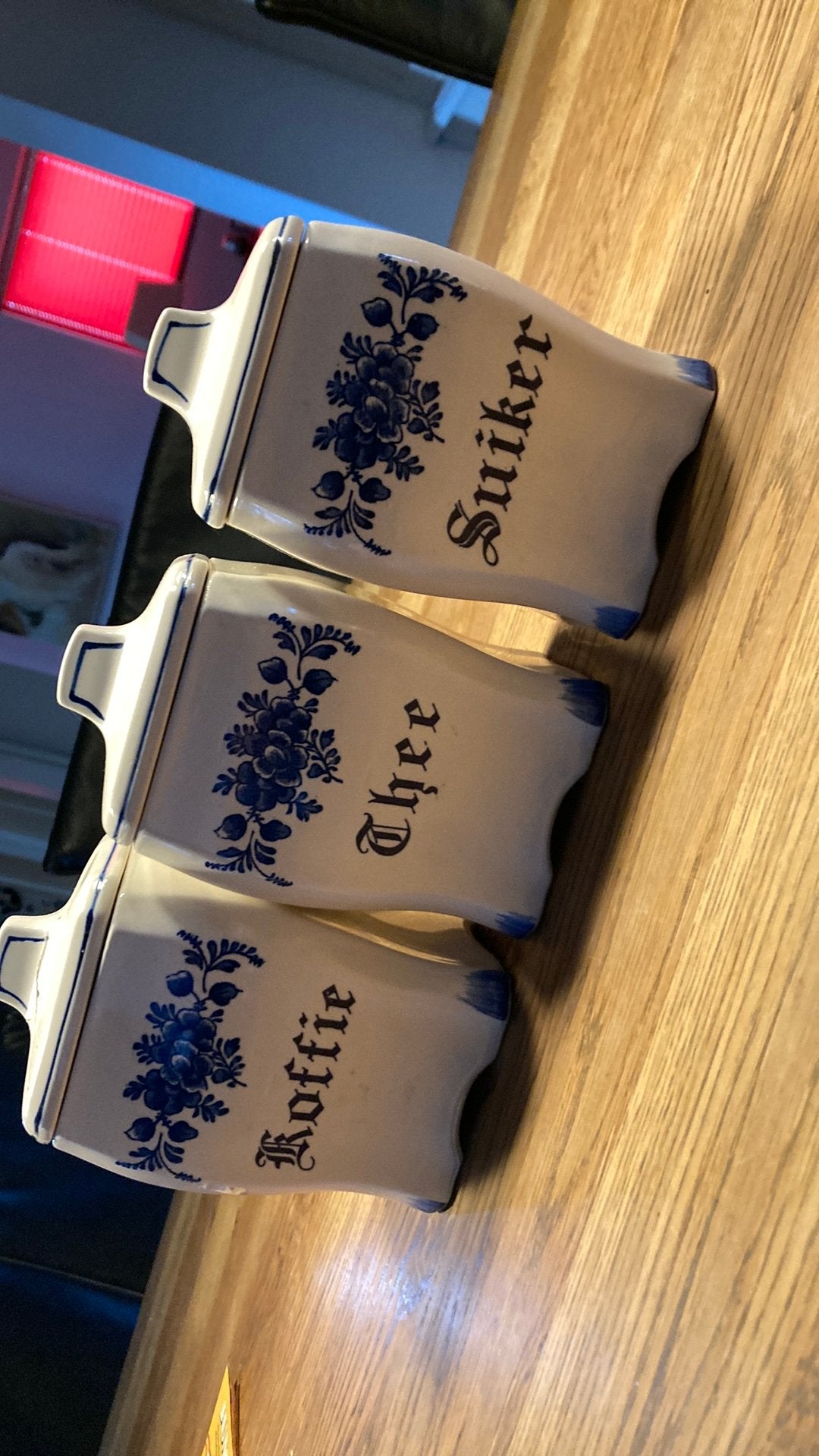 Koffie thee suiker antieke potten blauw wit, Ophalen of Verzenden