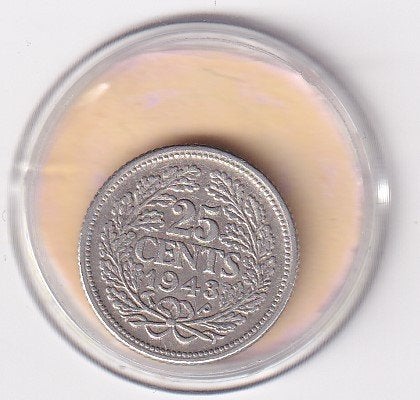 25 Cent 1943 PP met rand deukje, Verzenden, Zilver, 25 cent, Koningin Wilhelmina
