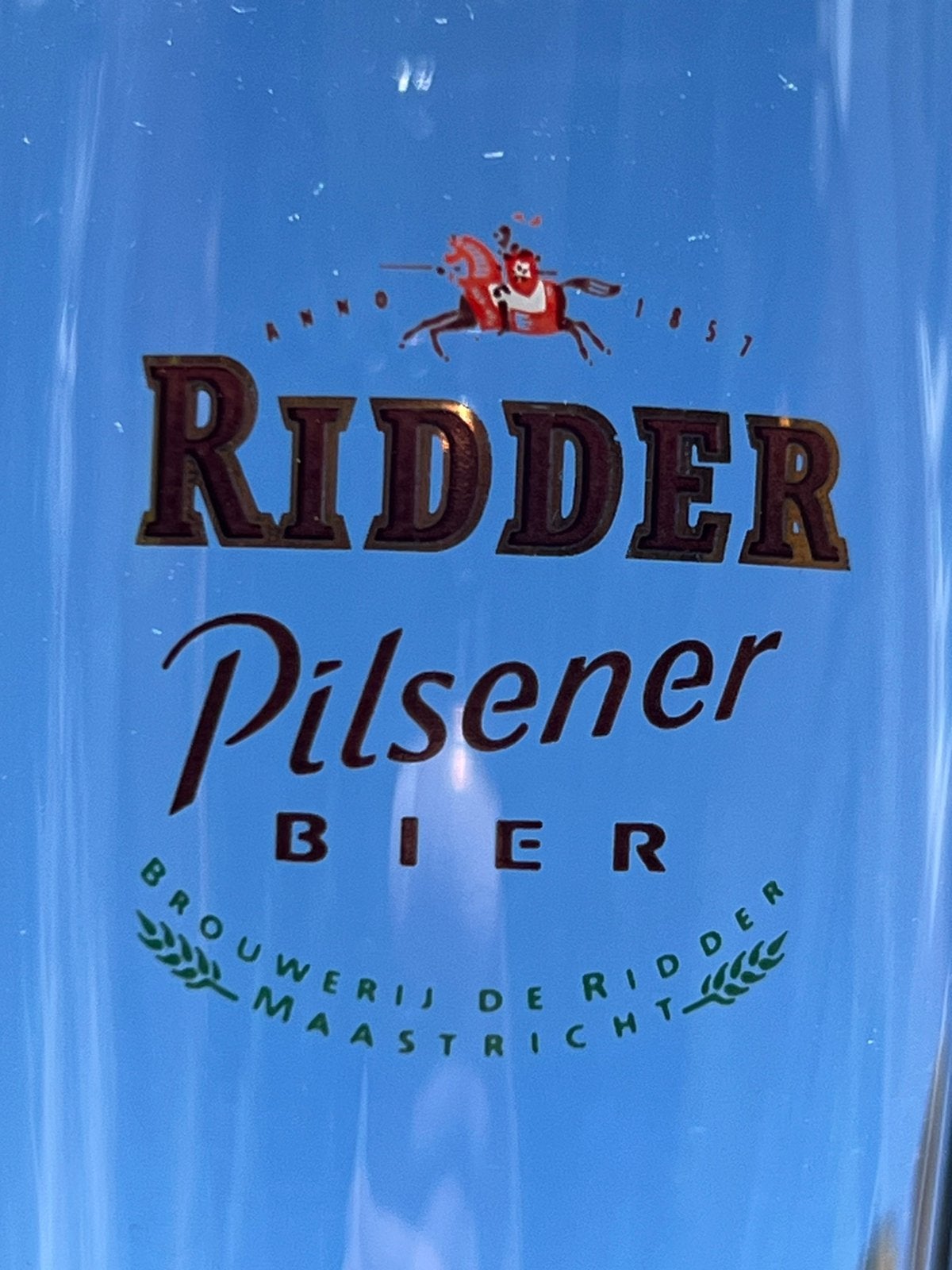 ️☀️ MAASTRICHT  🌴 RIDDERBIER  😎 Bierglas  🍺, Ophalen of Verzenden, Gebruikt, Glas of Glazen, Overige merken