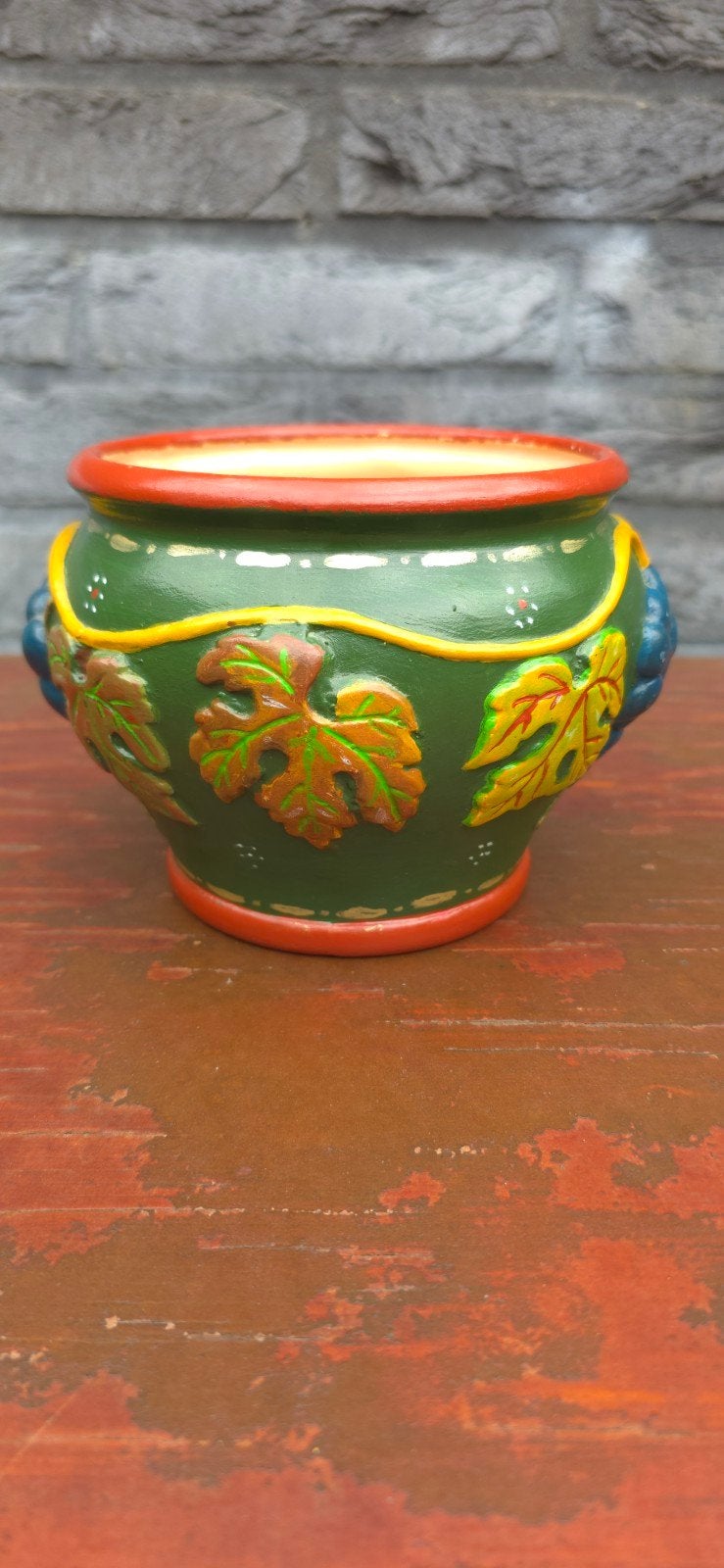 Vintage Aardewerk Bloempot met Druivenmotief. Handgeschilde, Ophalen of Verzenden