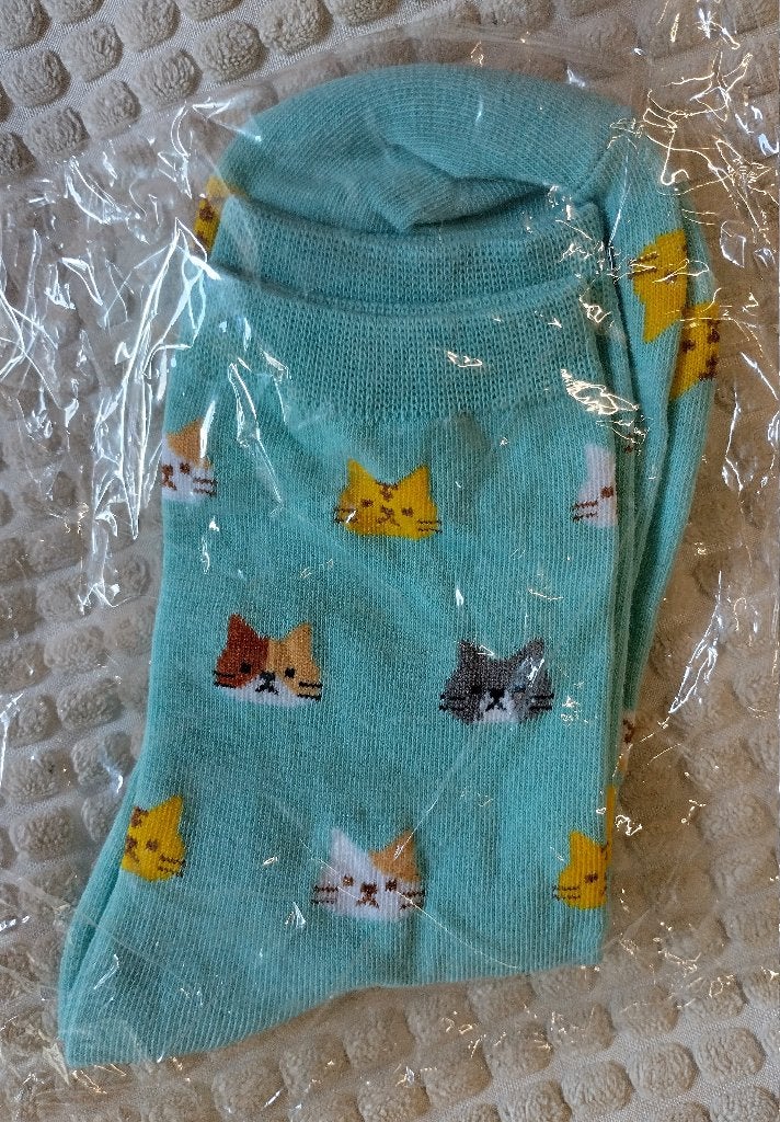 NIEUW mintgroene damessokjes mt 36-40 met leuke katten-print, Sokken en Kniesokken, Nieuw, Ophalen of Verzenden, Onbekend