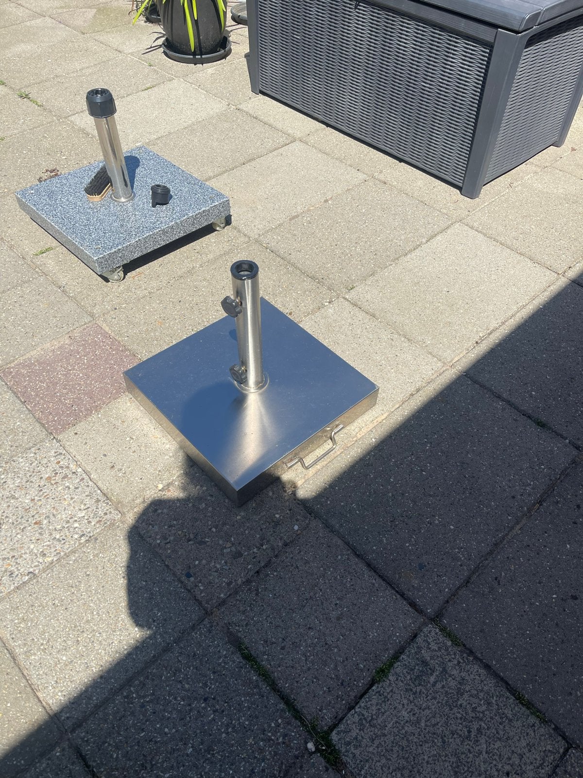 RVS Parasolvoet met 2 Wieltjes - Zwaar en Stabiel, Ophalen, Gebruikt, Parasolvoet