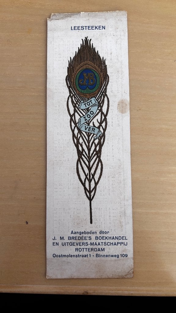Antieke Boekenlegger 1923 J.M. Bredée Rotterdam Uniek, Verzamelen, Ophalen, Gebruikt, Reclame