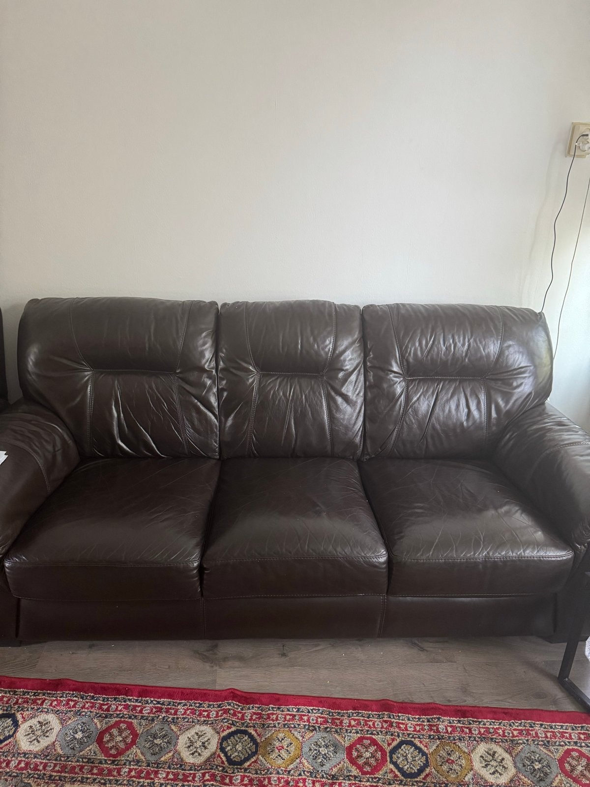 Leren 3-zitsbank, fauteuil, 2-zitsbank en poef - Bruin, Ophalen, Gebruikt, Leer