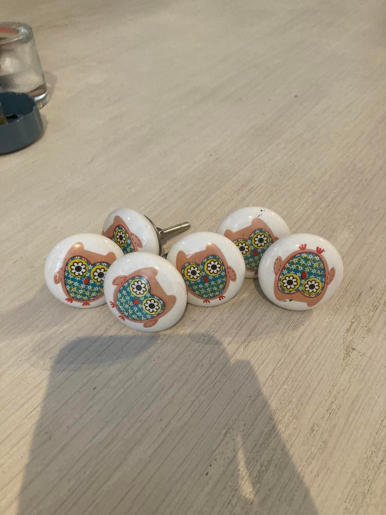 Knop voor (Lundia)kast of lade (6x) met uil - kind, Ophalen of Verzenden, Zo goed als nieuw, Overige materialen, Klink of Kruk