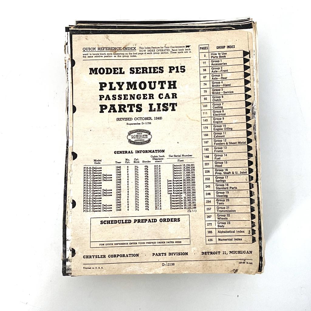 1948 Plymouth passenger cars parts list, Verzenden