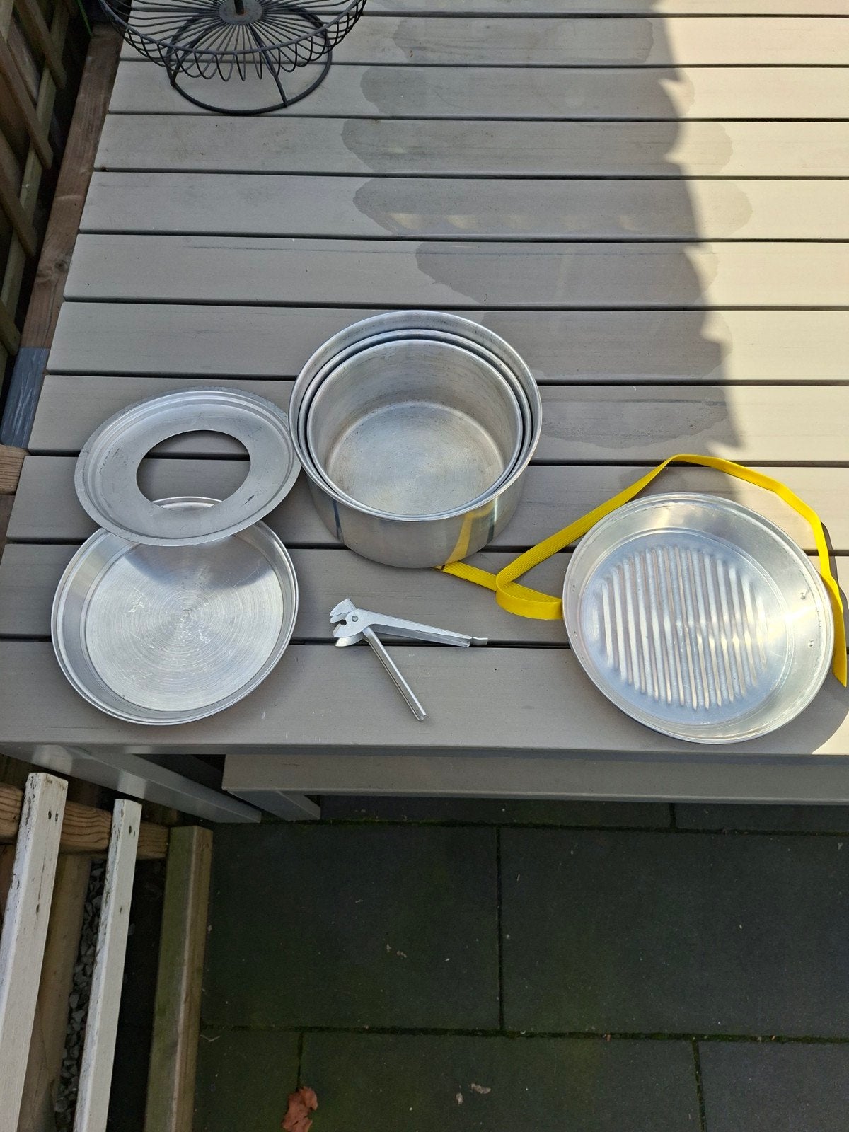 Vintage aluminium pannenset voor camping of outdoor, Ophalen, Gebruikt