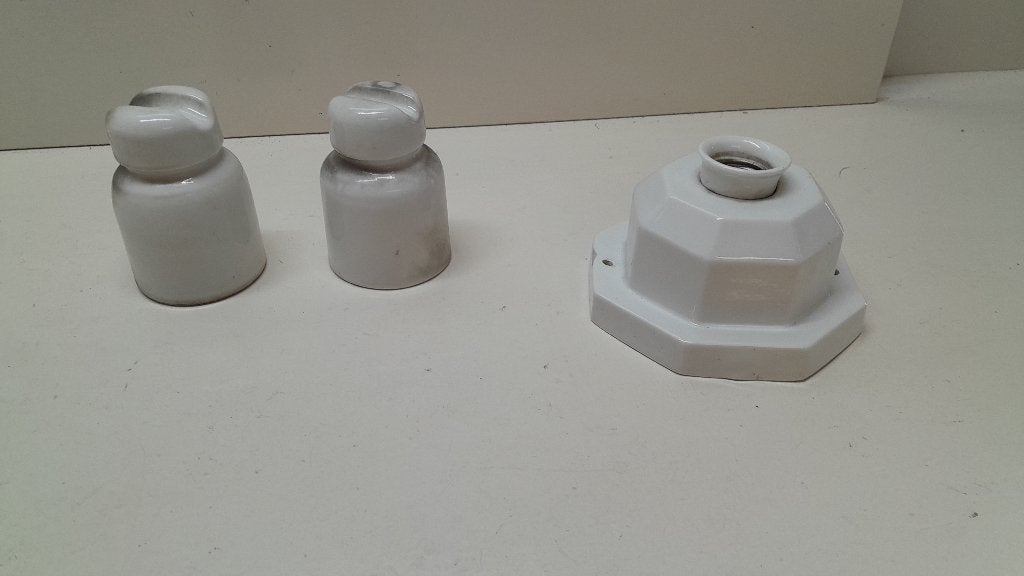 Antieke plafonnière plafondlamp porselein isolator brocant, Ophalen of Verzenden, Gebruikt, Overige typen
