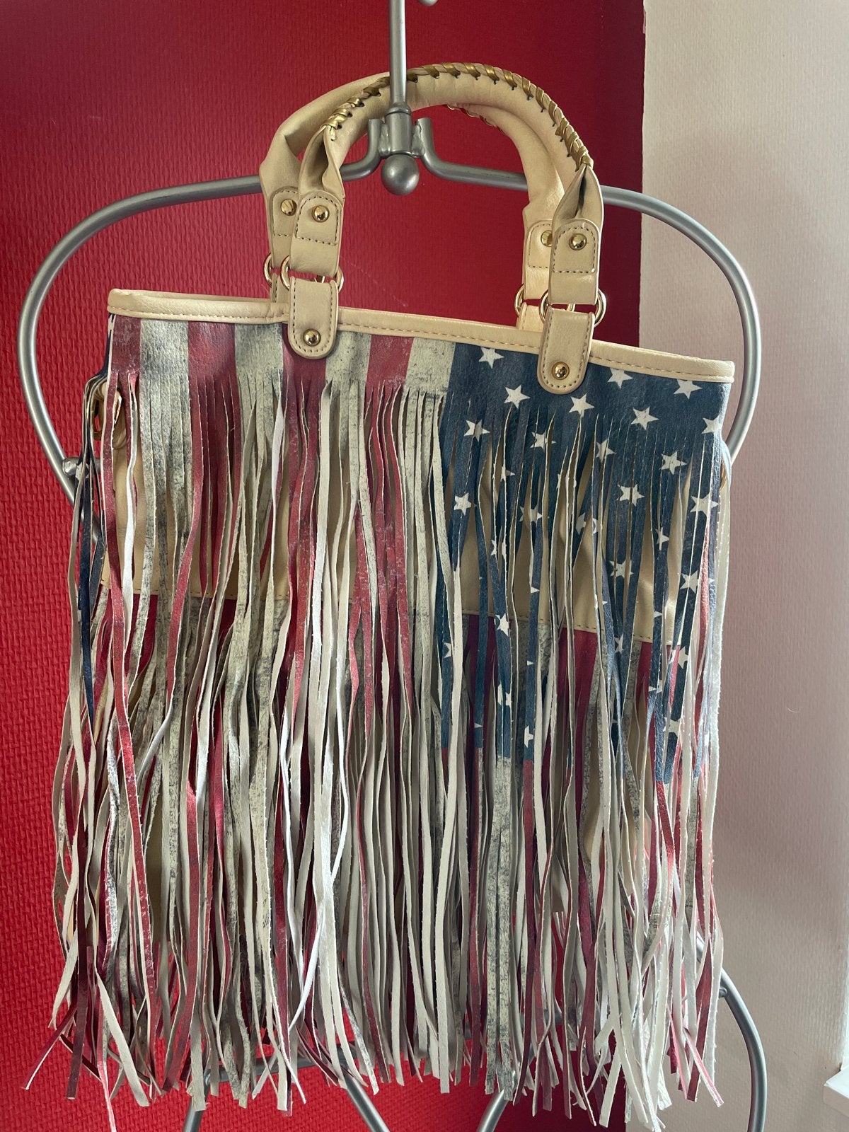Unieke leren tas met VS vlag, 35x30 cm, hengsel 15 cm, Sieraden, Tassen en Uiterlijk, Ophalen of Verzenden, Gebruikt, Overige kleuren