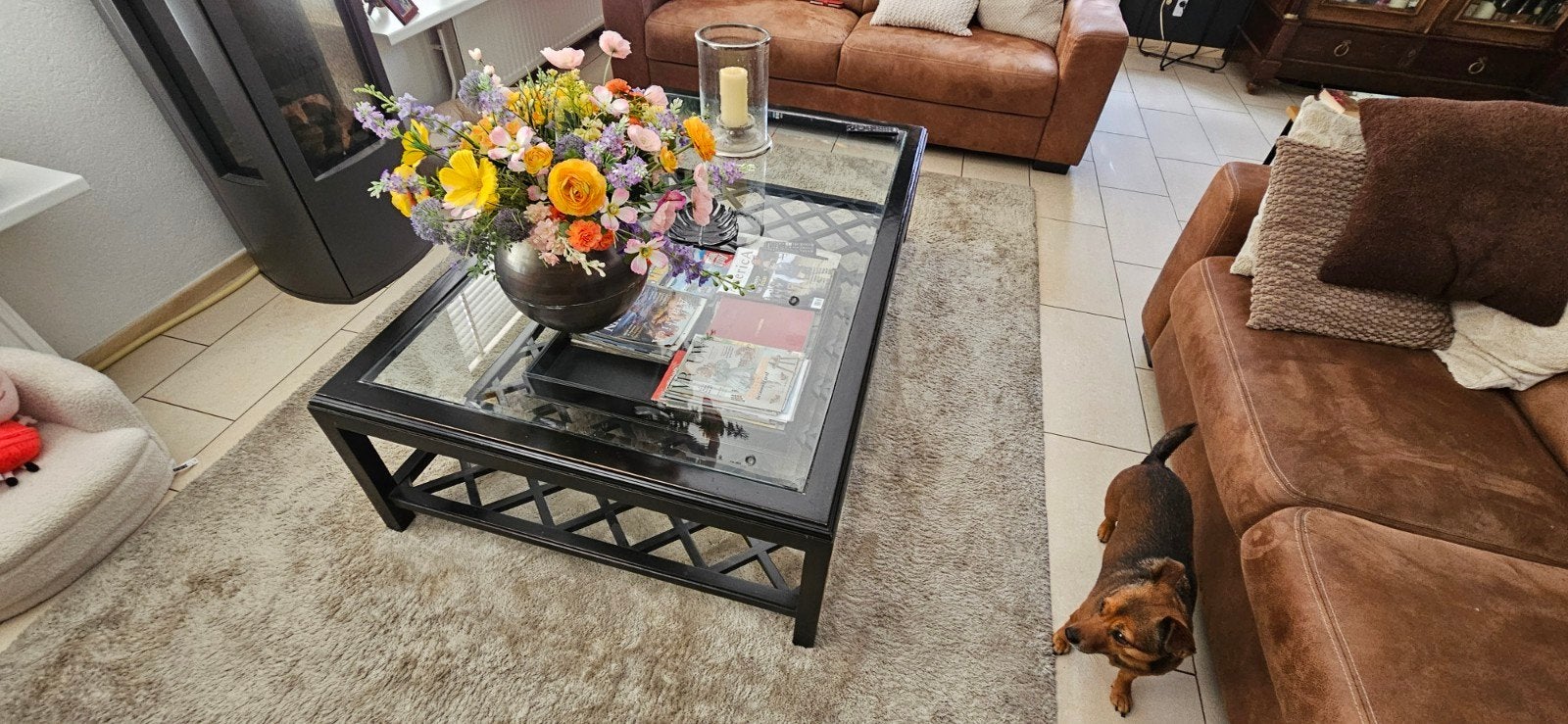 Stijlvolle rofra salontafel met glazen blad ., Huis en Inrichting, Ophalen, Gebruikt, 100 tot 150 cm, 50 tot 100 cm